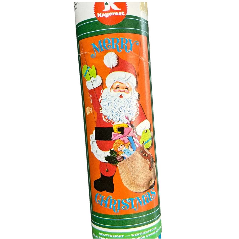 1960s Kitschmas Santa Merry Christmas Door Cover Decor 36x76" Retro Kaycrest